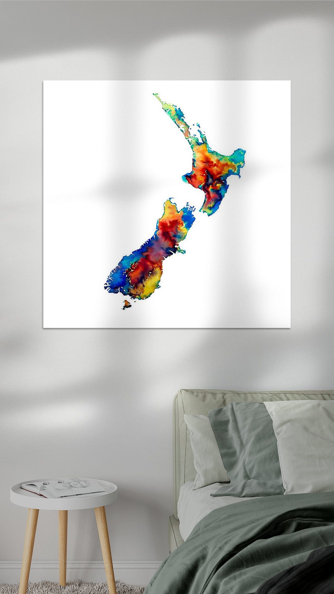 NZ landkaart Kleurrijk Aquarel Blauw