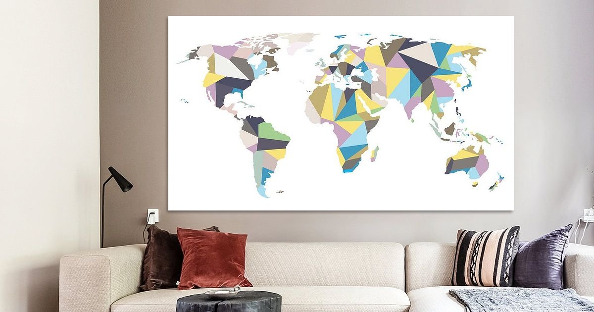Wereldkaart Geometrisch Pastelkleuren