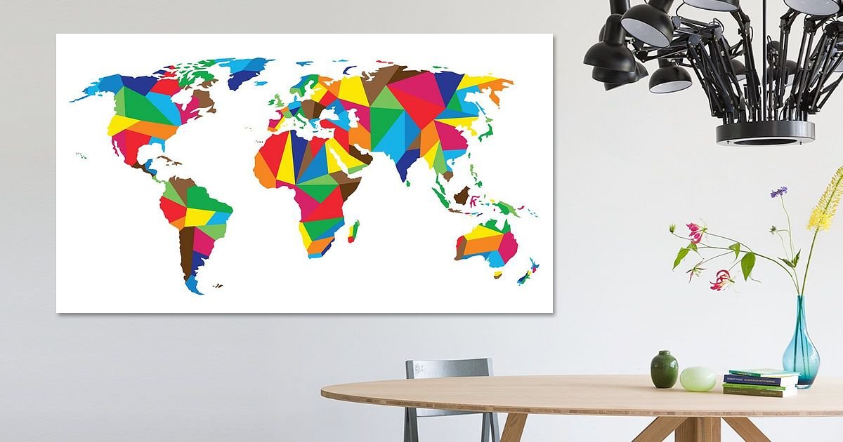 Wereldkaart Geometrisch Vrolijke kleuren